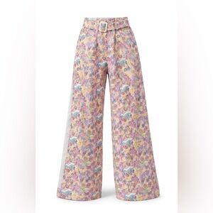 La Porte NWT purple floral paper bag linen blend pants, XS